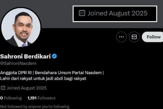 NasDem Tegaskan Akun X Sahroni Berdikari Adalah Palsu
