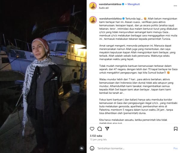 Wanda Hamidah dan Aktivis Tertahan di Pelabuhan Tunisia